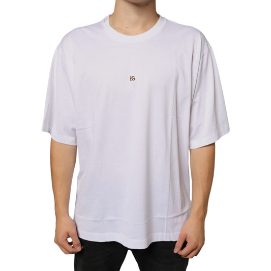 Dolce & Gabbana White Metal DG Logo Cotton Short Sleeves T-shirt Dolce & Gabbana Light Gray