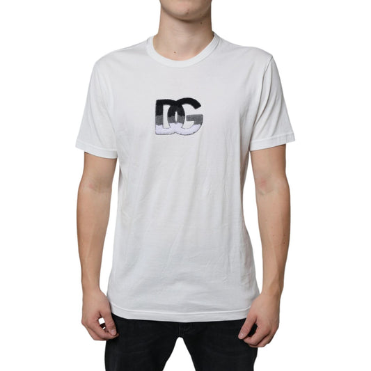 Dolce & Gabbana White Cotton DG Logo Print T-shirt Dolce & Gabbana Gray