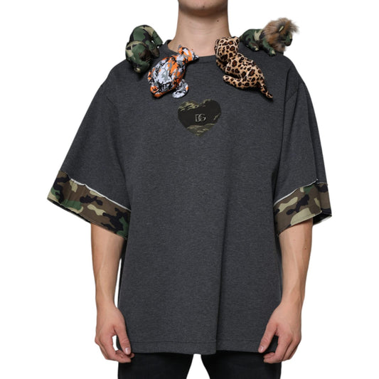 Dolce & Gabbana Gray Camouflage Animal Stuff Cotton T-shirt Dolce & Gabbana Dark Slate Gray