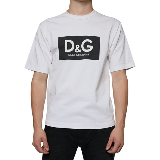 Dolce & Gabbana White Cotton DG Logo Print Casual T-shirt Dolce & Gabbana Light Gray