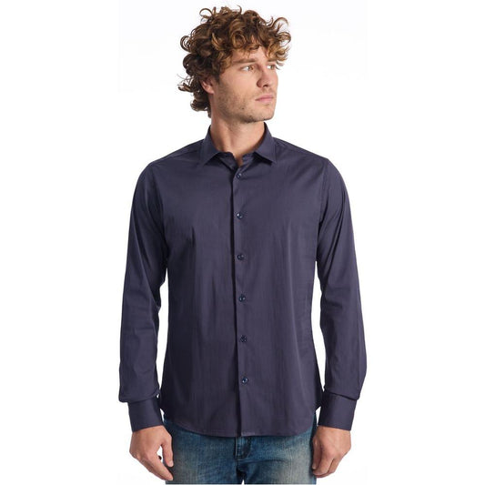 Baldinini Trend Blue Cotton Men Shirt Baldinini Trend Dark Slate Gray