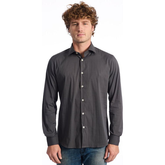 Baldinini Trend Gray Cotton Men Shirt Slim Fit Long Sleeve Baldinini Trend Dark Slate Gray