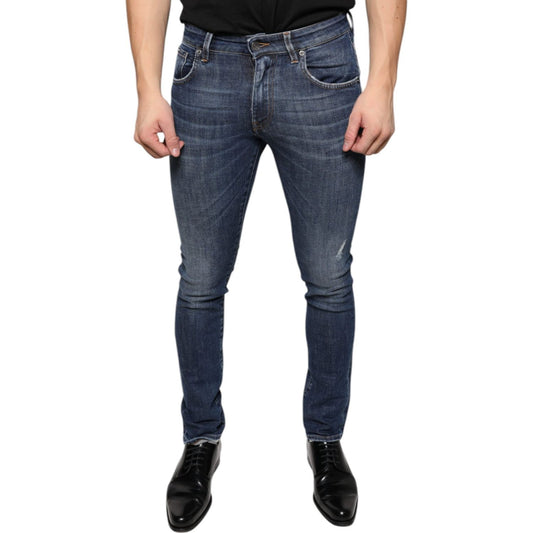 Dolce & Gabbana Dark Blue Washed Cotton Skinny Denim Jeans Dolce & Gabbana Dark Slate Gray