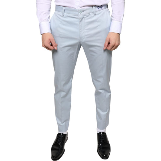Dolce & Gabbana Light Blue Cotton Dress Pants Dolce & Gabbana Gray