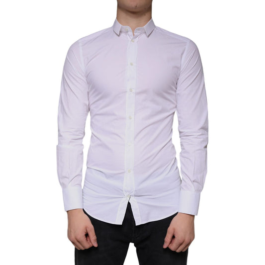 Dolce & Gabbana White Cotton Dress GOLD Formal Collared Shirt Dolce & Gabbana Thistle