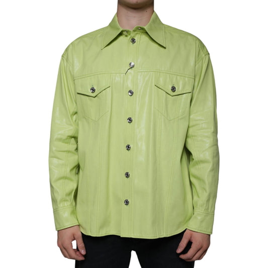 Dolce & Gabbana Green Cotton Collared Men Button Down Shirt Dolce & Gabbana Dark Khaki