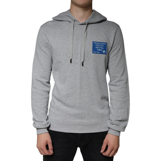 Dolce & Gabbana Gray Cotton Logo Hooded Sweatshirt Sweater Dolce & Gabbana Light Slate Gray