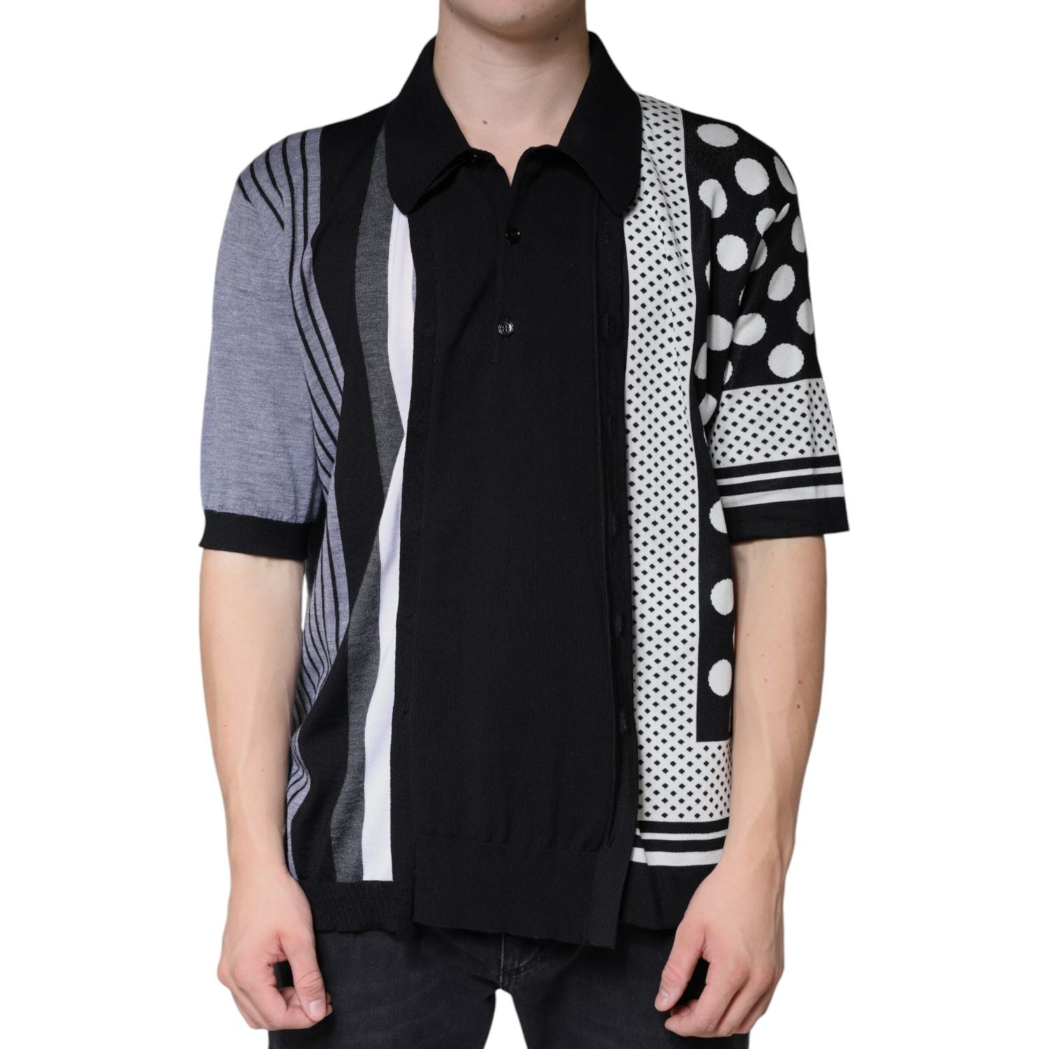 Dolce & Gabbana Black White Polka Dot Collared Polo T-shirt