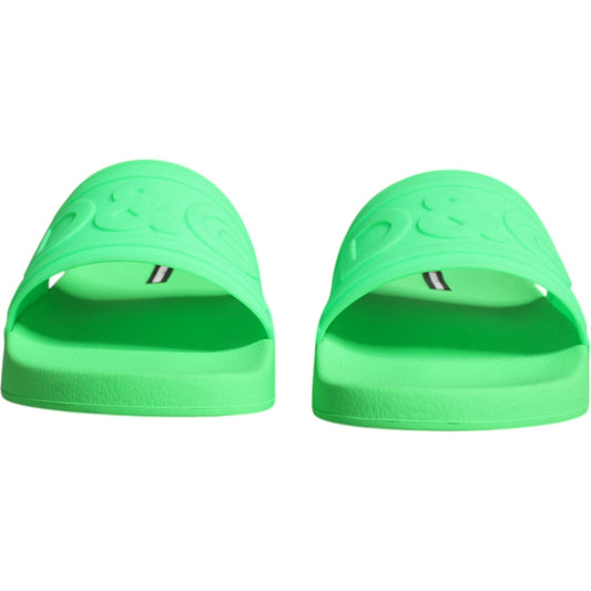 Dolce & Gabbana Green Leather Slides Sandals Beachwear Shoes Dolce & Gabbana Medium Aquamarine