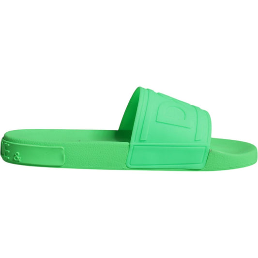 Dolce & Gabbana Green Leather Slides Sandals Beachwear Shoes Dolce & Gabbana Medium Aquamarine