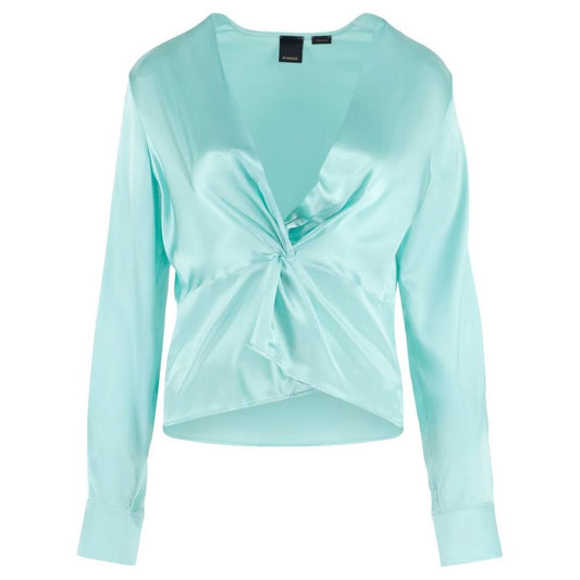 PINKO Green Silk Women Blouse with Deep V-Neck Detail PINKO Powder Blue