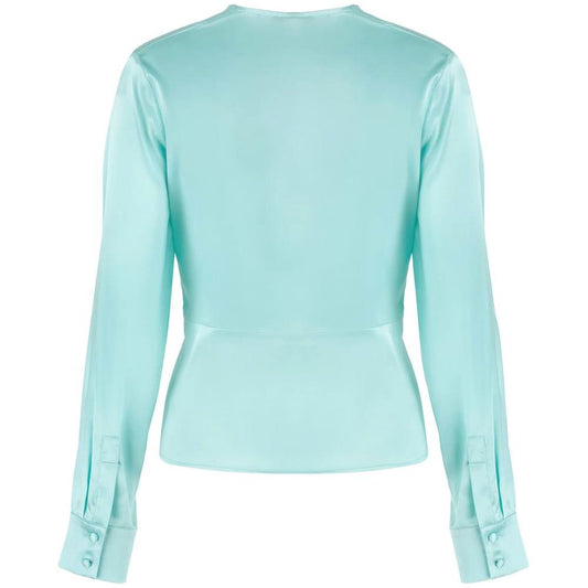 PINKO Green Silk Women Blouse with Deep V-Neck Detail PINKO Powder Blue