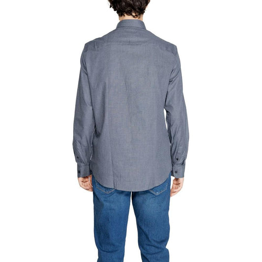 Armani Exchange Blue Cotton Shirt Armani Exchange Slate Gray