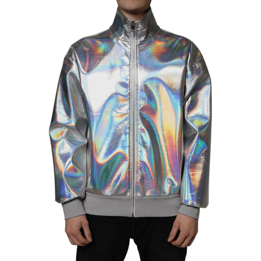 Dolce & Gabbana Silver Iridescent Full Zip Men Bomber Jacket JKT3861-50