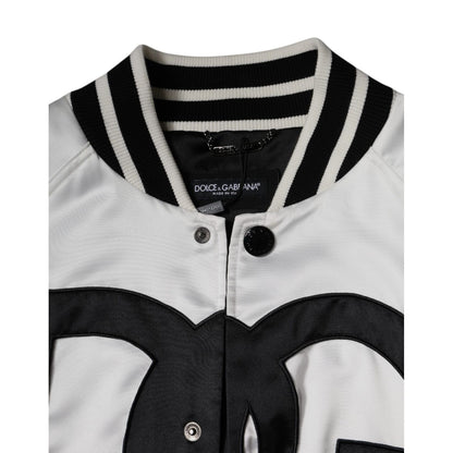 Dolce & Gabbana White Polyester Logo Full Zip Bomber Jacket