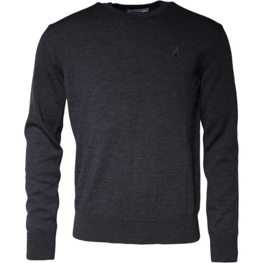 Dolce & Gabbana Dark Gray Wool Crew Neck Pullover Sweater Dolce & Gabbana Dark Slate Gray