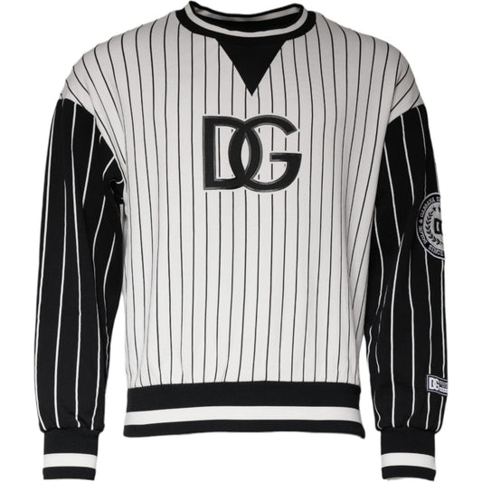 Dolce & Gabbana Black White Stripes Logo Sweatshirt Sweater Dolce & Gabbana Black