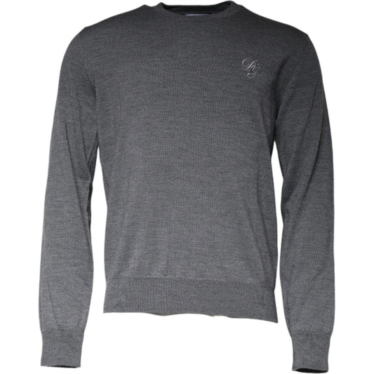 Dolce & Gabbana Dark Gray Wool Crew Neck Pullover Sweater Dolce & Gabbana Dim Gray