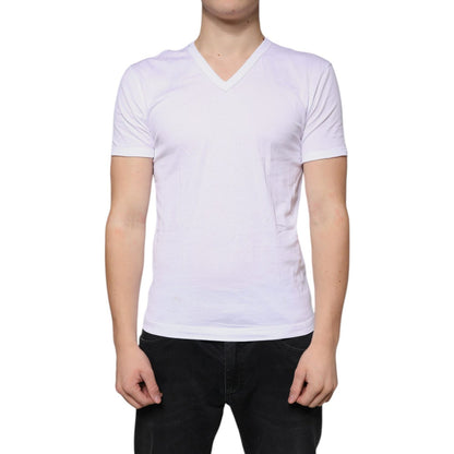 Dolce & Gabbana White Cotton V-neck Short Sleeves T-shirt