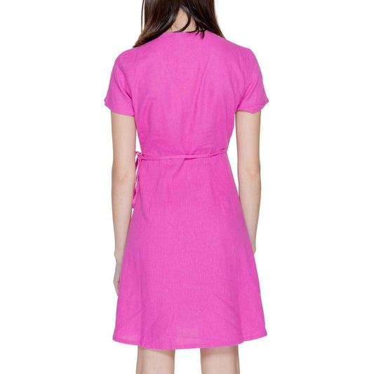 Only Multicolor Linen Dress Only Hot Pink