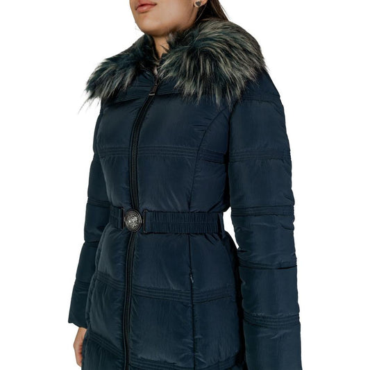 Guess Black Polyester Jackets & Coat Guess Dark Slate Gray