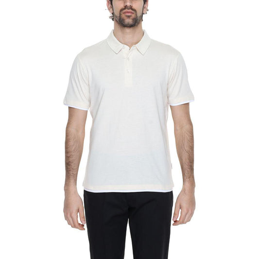 Alt Tag: Men's cream cotton short sleeve polo shirt from Hamaki-Ho's Spring/Summer collection.