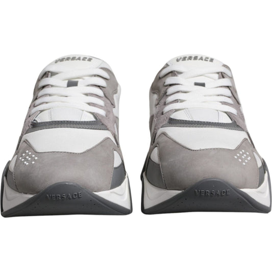 Versace Grey Leather Neoprene Chunky Low Top Squalo Sneakers Shoes Versace Gray