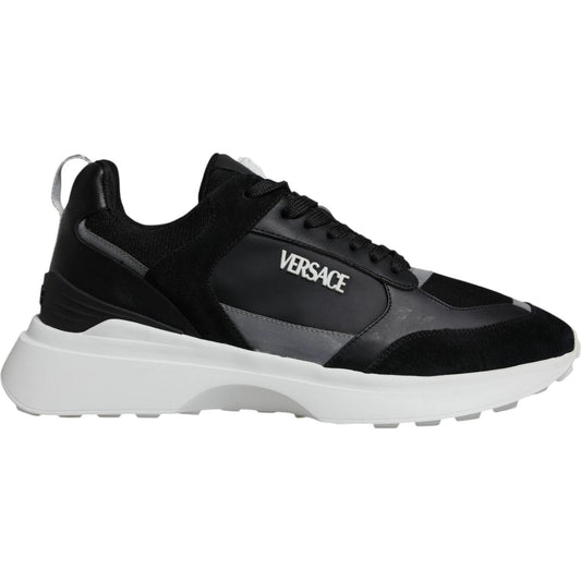 Versace Black Canvas Quad Fabric Medusa Low Top Sneaker Shoes Versace Black