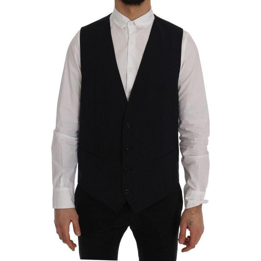 Dolce & Gabbana Sleek Striped Wool Blend Waistcoat Vest Dolce & Gabbana Gray