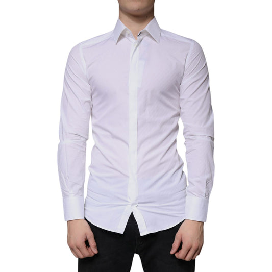 Dolce & Gabbana White Cotton Long Sleeve GOLD Dress Shirt