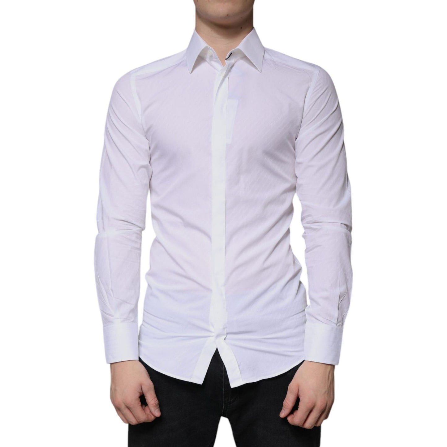 Dolce & Gabbana White Cotton Long Sleeve GOLD Dress Shirt TSH86340-38
