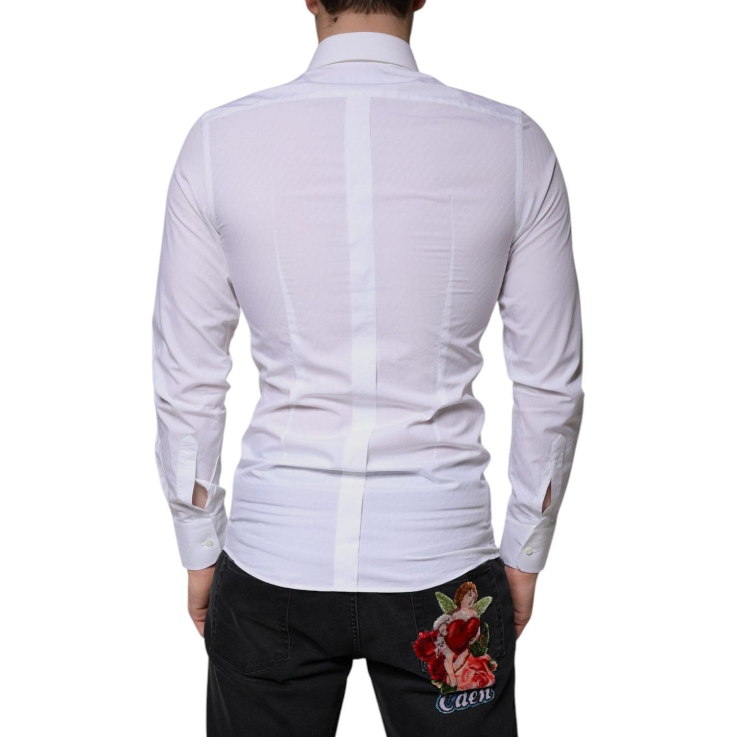 Dolce & Gabbana White Cotton Long Sleeve GOLD Dress Shirt TSH86340-38