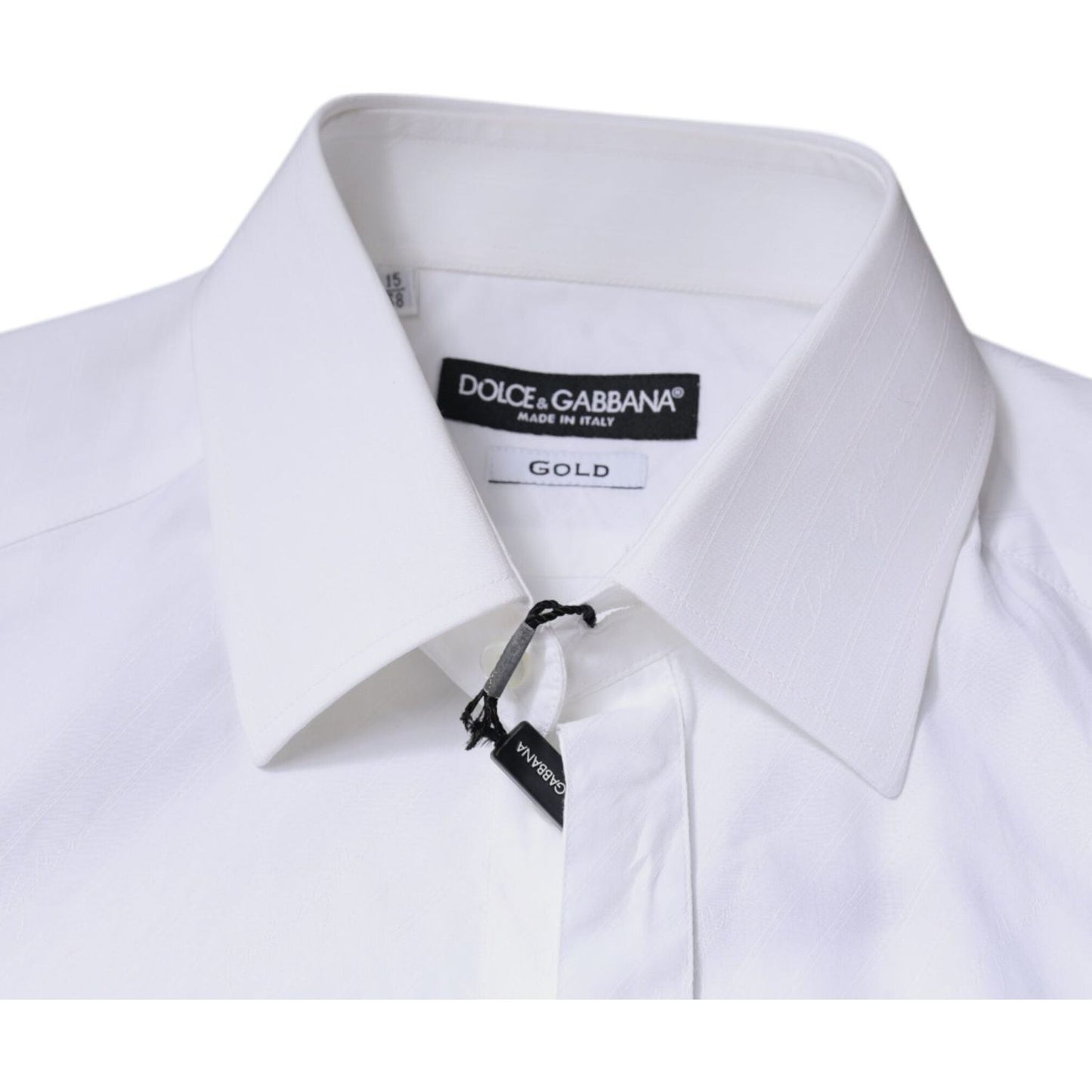 Dolce & Gabbana White Cotton Long Sleeve GOLD Dress Shirt TSH86340-38