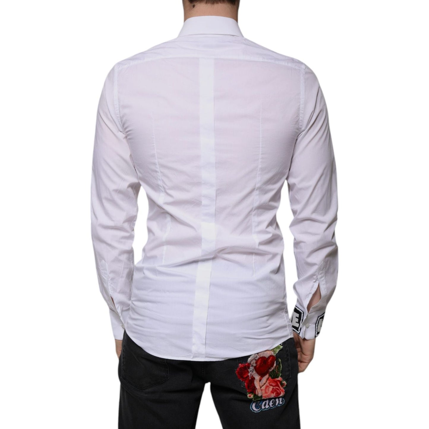 Dolce & Gabbana White Cotton Slim Fit GOLD Men Dress Shirt TSH86477-39