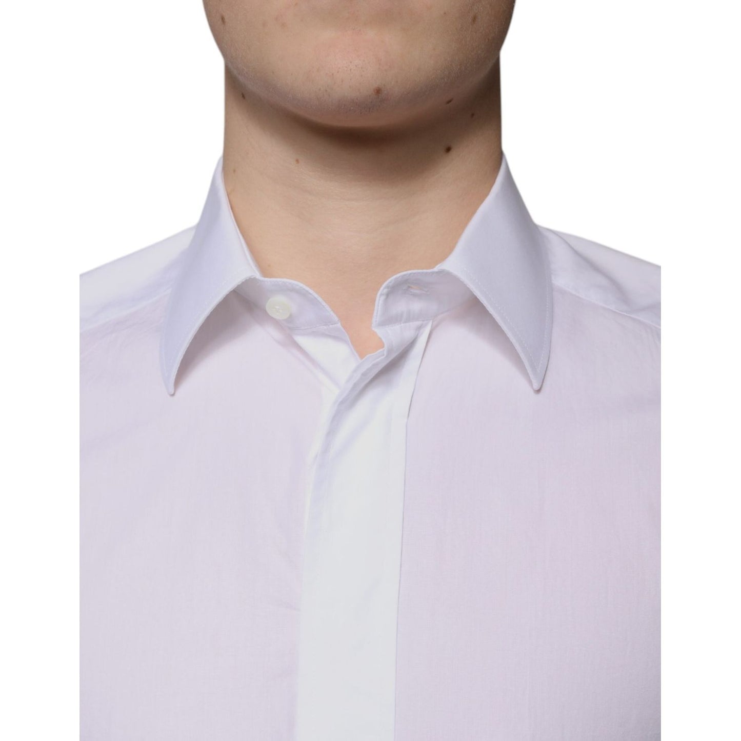 Dolce & Gabbana White Cotton Slim Fit GOLD Men Dress Shirt TSH86477-39