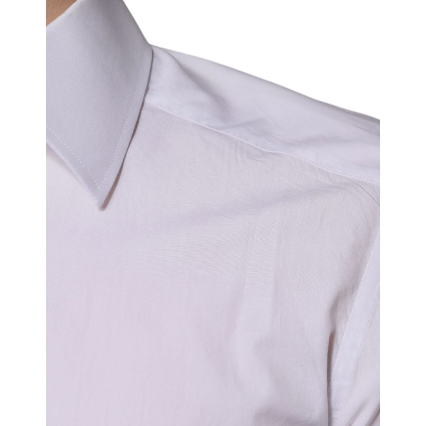 Dolce & Gabbana White Cotton Slim Fit GOLD Men Dress Shirt TSH86477-39