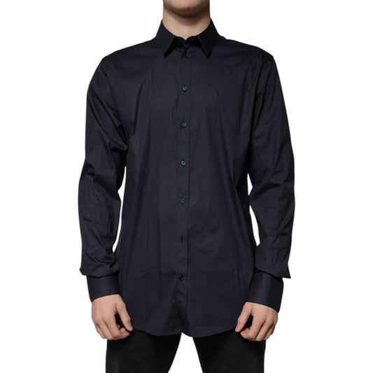 Dolce & Gabbana Black Cotton Blend Formal GOLD Dress Shirt Dolce & Gabbana Black