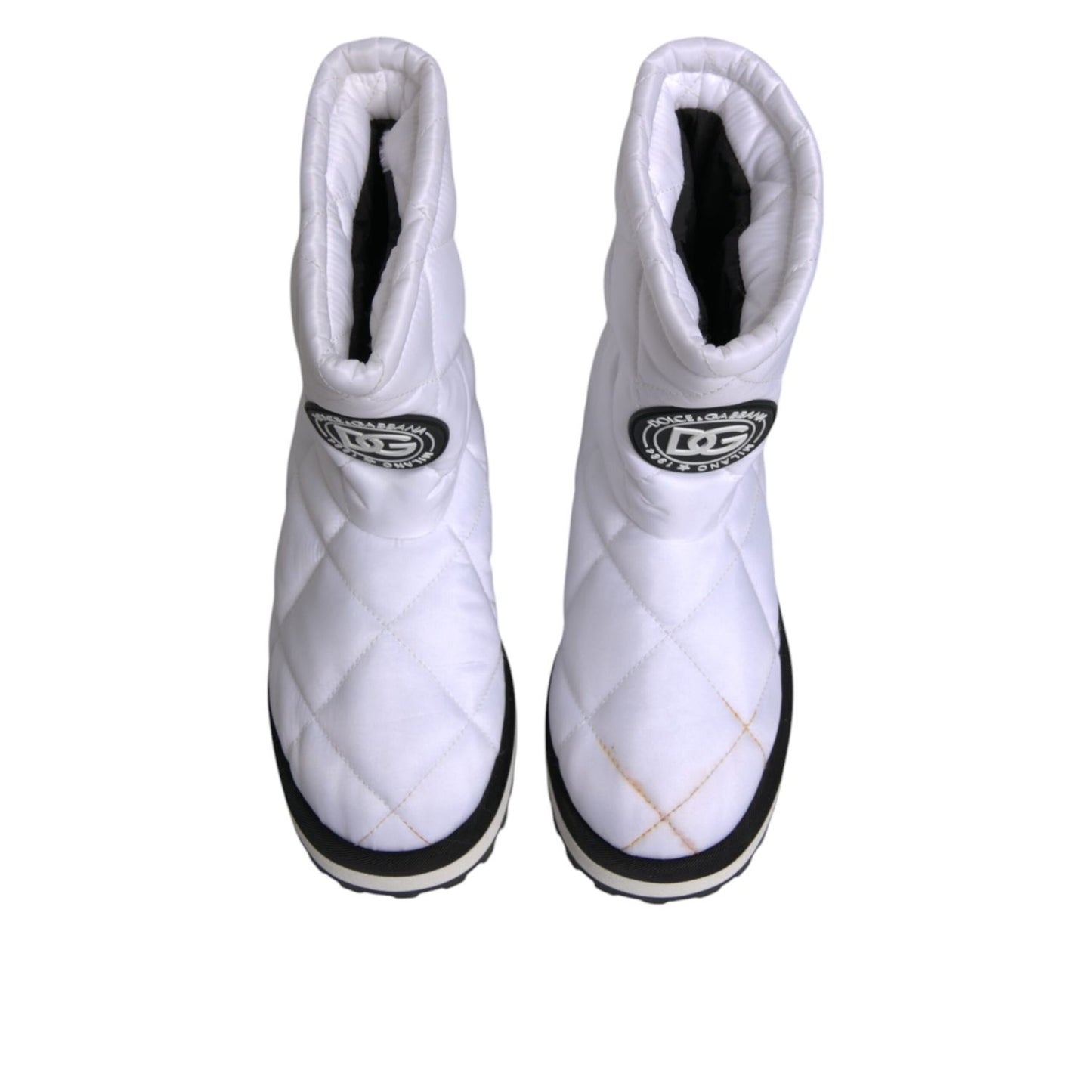 Dolce & Gabbana White Viscose Padded Mid Calf Boots Shoes