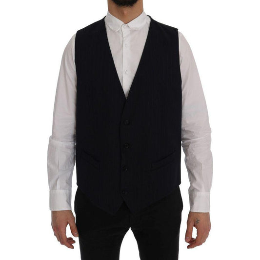 Dolce & Gabbana Elegant Striped Wool Blend Waistcoat Vest Dolce & Gabbana Black