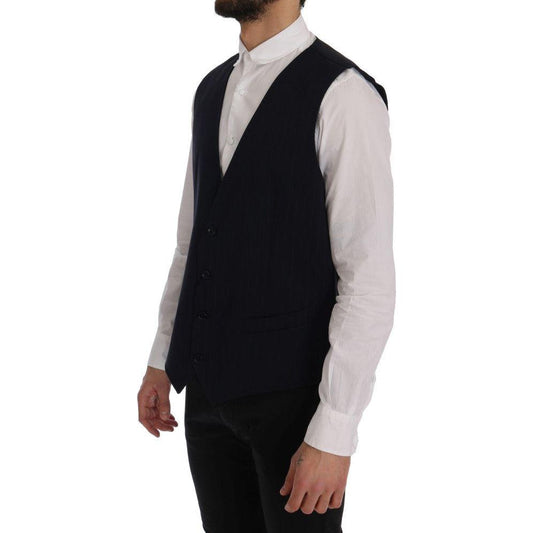 Dolce & Gabbana Elegant Striped Wool Blend Waistcoat Vest Dolce & Gabbana Gray