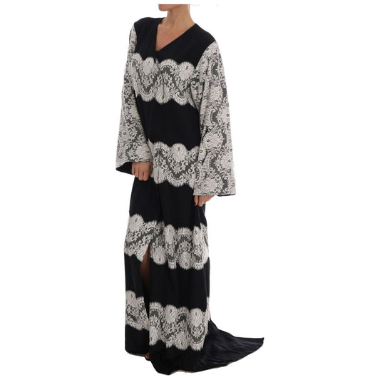 Dolce & Gabbana Elegant Silk Floral Lace Kaftan Maxi Dress Dolce & Gabbana Gray