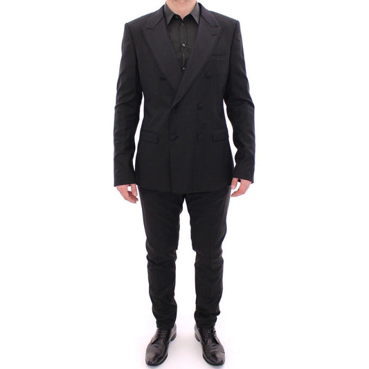 Dolce & Gabbana Elegant Black Striped Wool-Silk Blend Suit Dolce & Gabbana Dark Slate Gray
