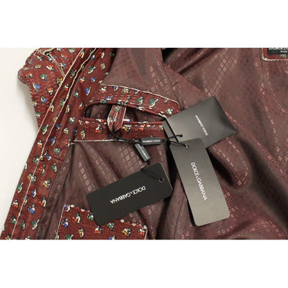Dolce & Gabbana Bordeaux Leather Boxer Print Jacket Coat