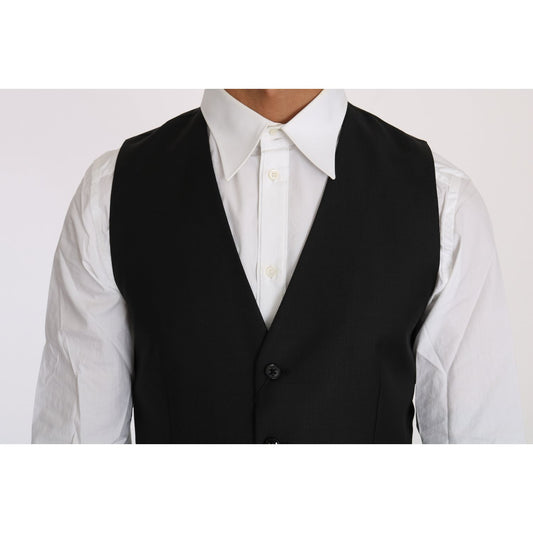 Dolce & Gabbana Sleek Black Wool-Silk Formal Vest Dolce & Gabbana Light Gray