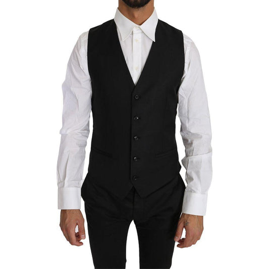 Dolce & Gabbana Sleek Black Wool-Silk Formal Vest Dolce & Gabbana Black