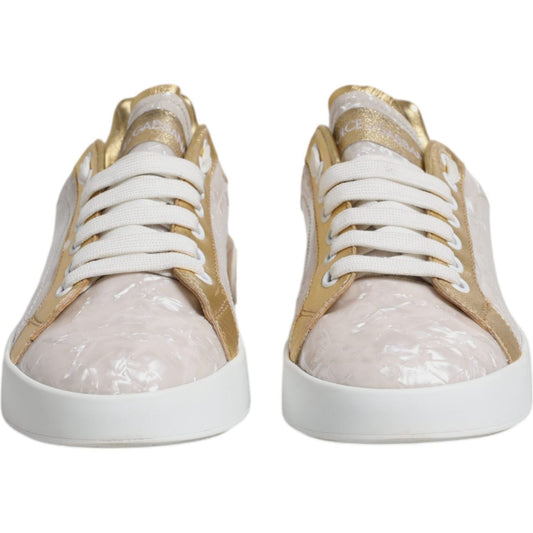 Dolce & Gabbana White Portofino Mother Of Pearl Sneakers Casual Shoes LA12303-37