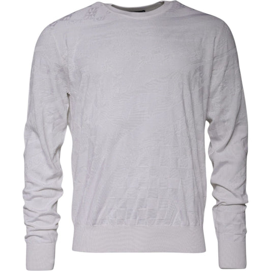Dolce & Gabbana White Silk Crew Neck Men Pullover Sweater TSH87544-56