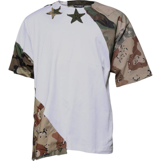 Dolce & Gabbana White Camouflage Cotton Crew Neck T-shirt TSH87688-52