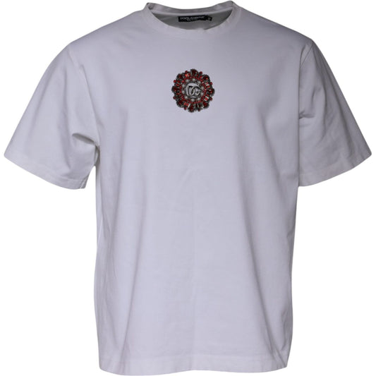 Dolce & Gabbana White Logo Embellished Crew Neck T-shirt TSH87812-52