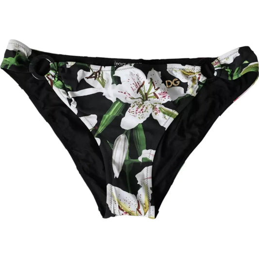 Dolce & Gabbana Black Lily Print Swimwear Bottom Beachwear Bikini Dolce & Gabbana Black